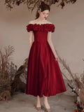Wine Red Bride Marriage Engagement Dress Mid-length High-end Sense