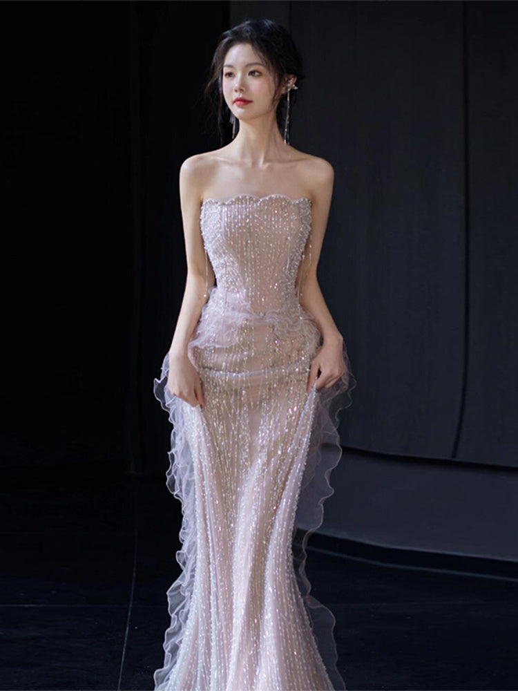 Evening Dress French Tube Top Bride Banquet Fishtail Dress