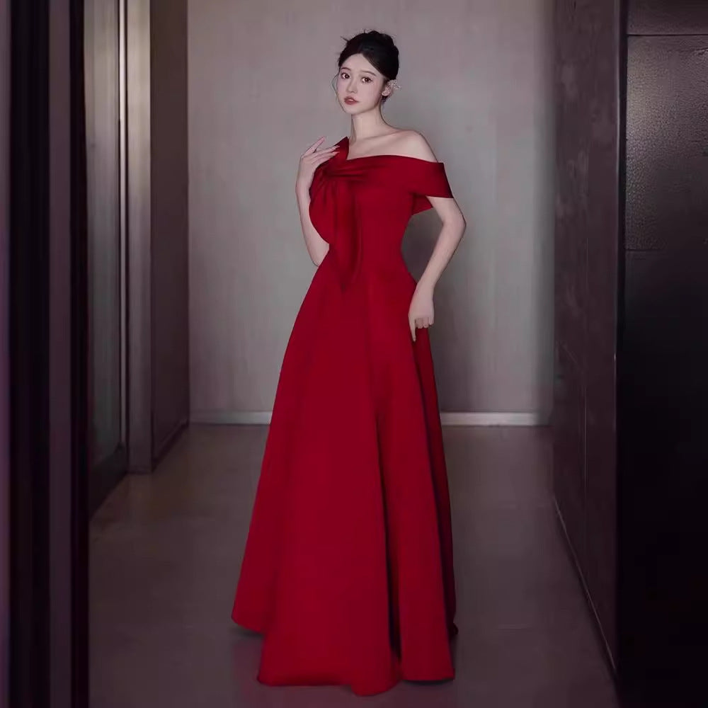 Off-shoulder Satin Toast Dress Bride High Sense Light Luxury Minority