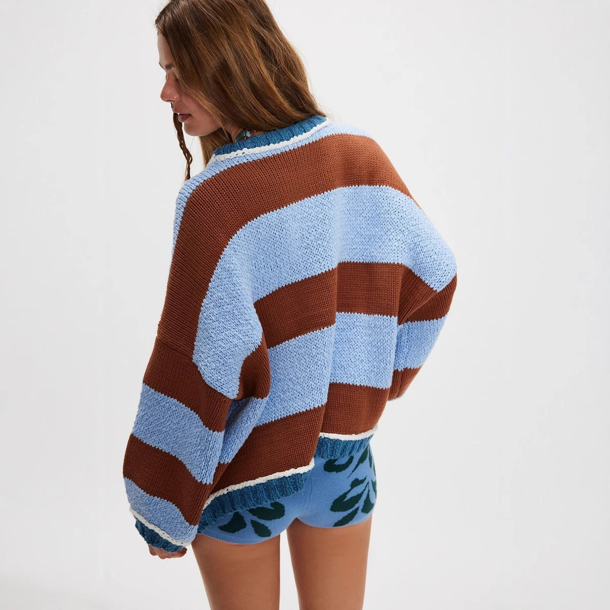 Women's Fashion Loose Color-block Striped Sweater