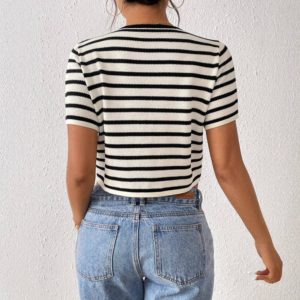 Women's Striped Tie-dye Spliced Fashion Short Sleeve