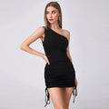 Off-the-shoulder Draped Tie-waist Knitted Dress