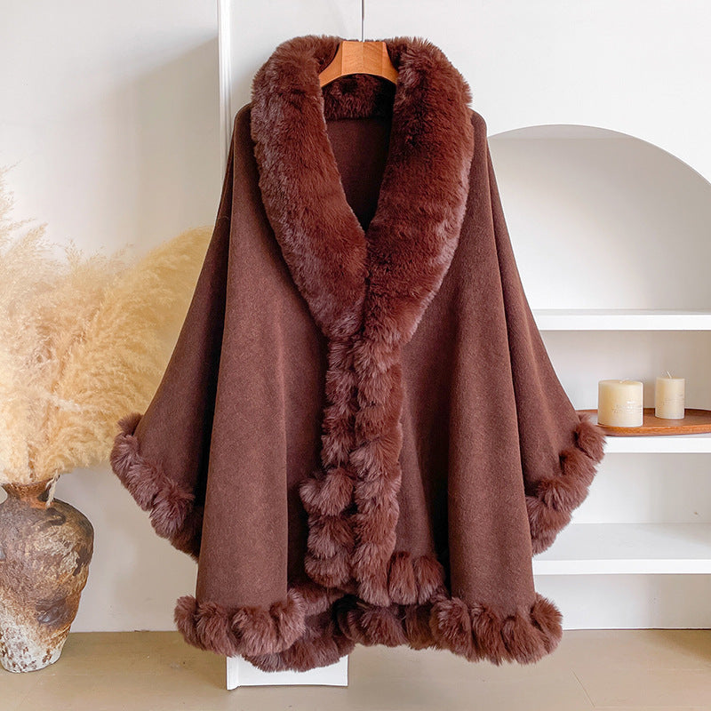 Oversized Loose Irregular Fur Collar Cape Shawl