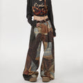 Retro Print Wide-leg Jeans For Men And Women Low-rise Pants