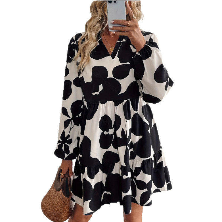 Fashion Retro Long Sleeve Loose Dress