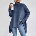 Irregular Turtleneck Sweater Winter Loose Long Sleeve Knitted Tops Leisure Warm Pullover Sweater Women's Clothing