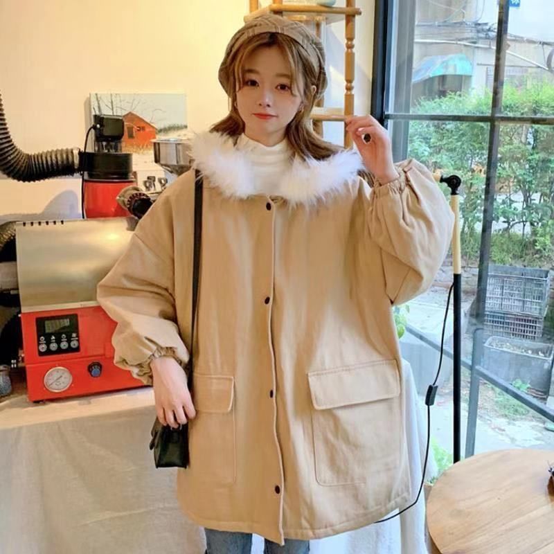 Mid-length Loose Large Fur Collar Cotton Coat