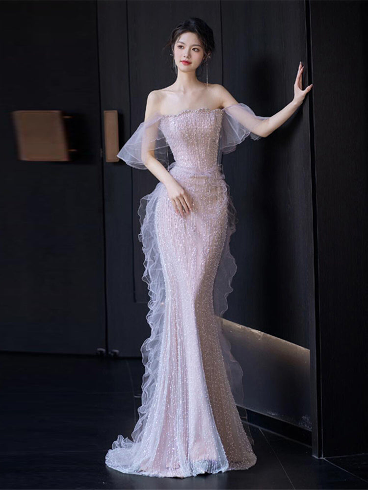 Evening Dress French Tube Top Bride Banquet Fishtail Dress