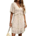 Fashion Slim Fit V-neck Printed Short Sleeve Dress
