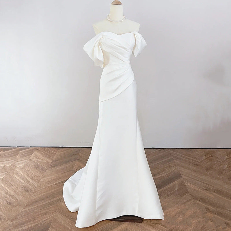 Bride Simple Mori Style Welcome Wedding Veil White Slim Satin Fishtail Dress