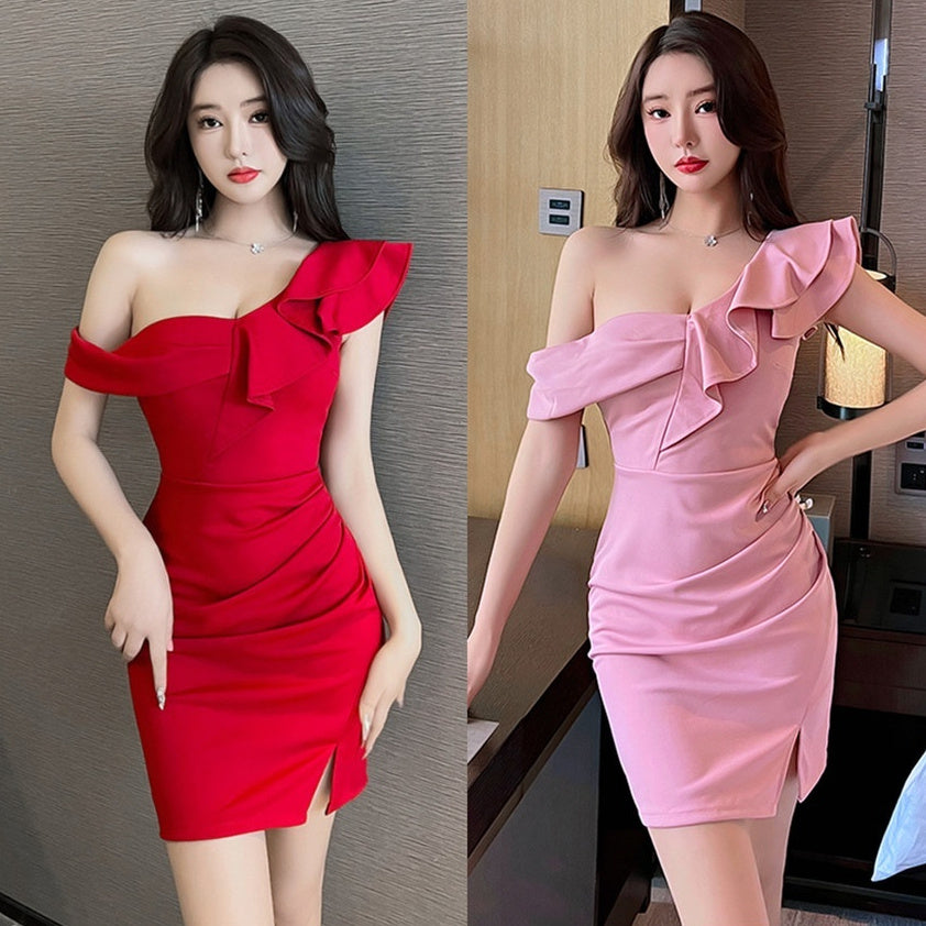 Banquet Irregular Oblique Shoulder Sexy Backless Dress