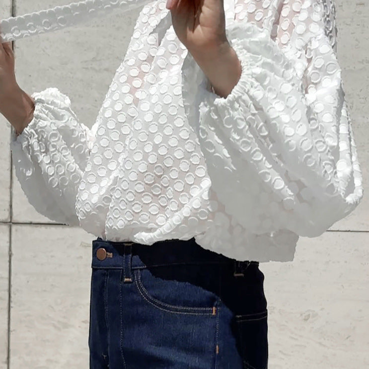 Lady Polka Dot Lace Elegant Long Sleeve