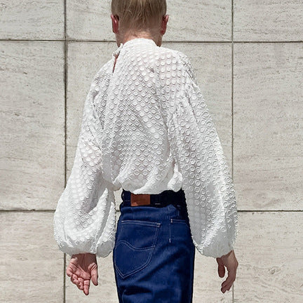 Lady Polka Dot Lace Elegant Long Sleeve