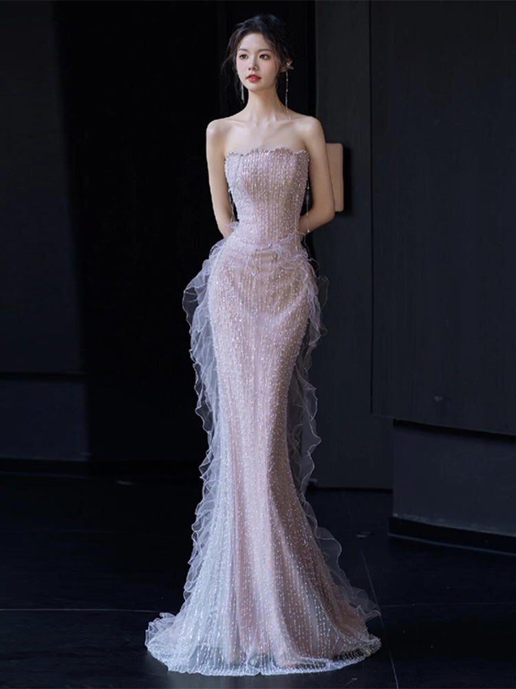 Evening Dress French Tube Top Bride Banquet Fishtail Dress