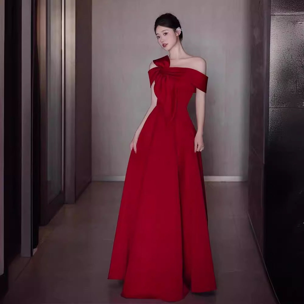 Off-shoulder Satin Toast Dress Bride High Sense Light Luxury Minority