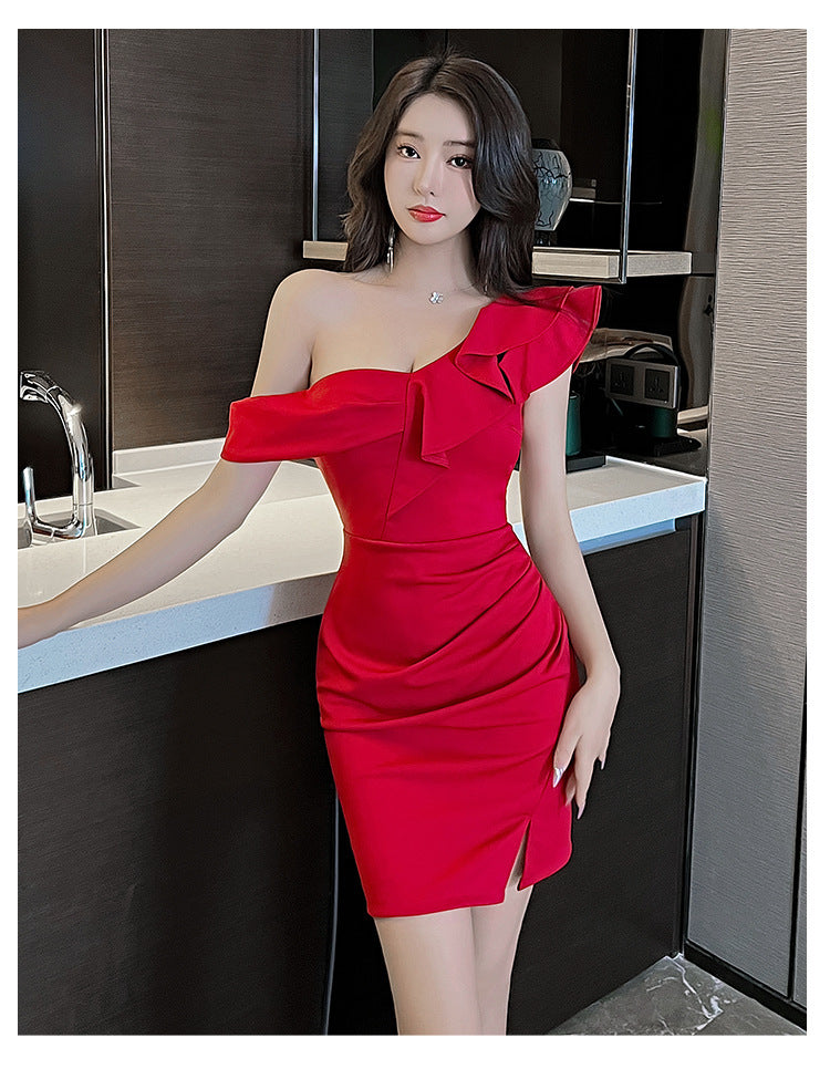 Banquet Irregular Oblique Shoulder Sexy Backless Dress