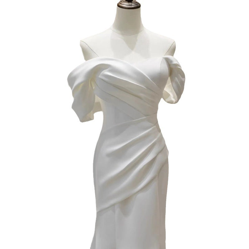 Bride Simple Mori Style Welcome Wedding Veil White Slim Satin Fishtail Dress