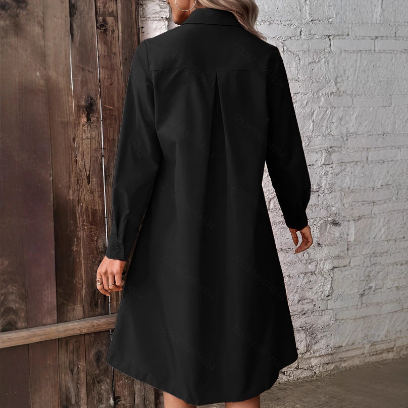 New Drawstring Waist Slimming Lapel Shirt Dress
