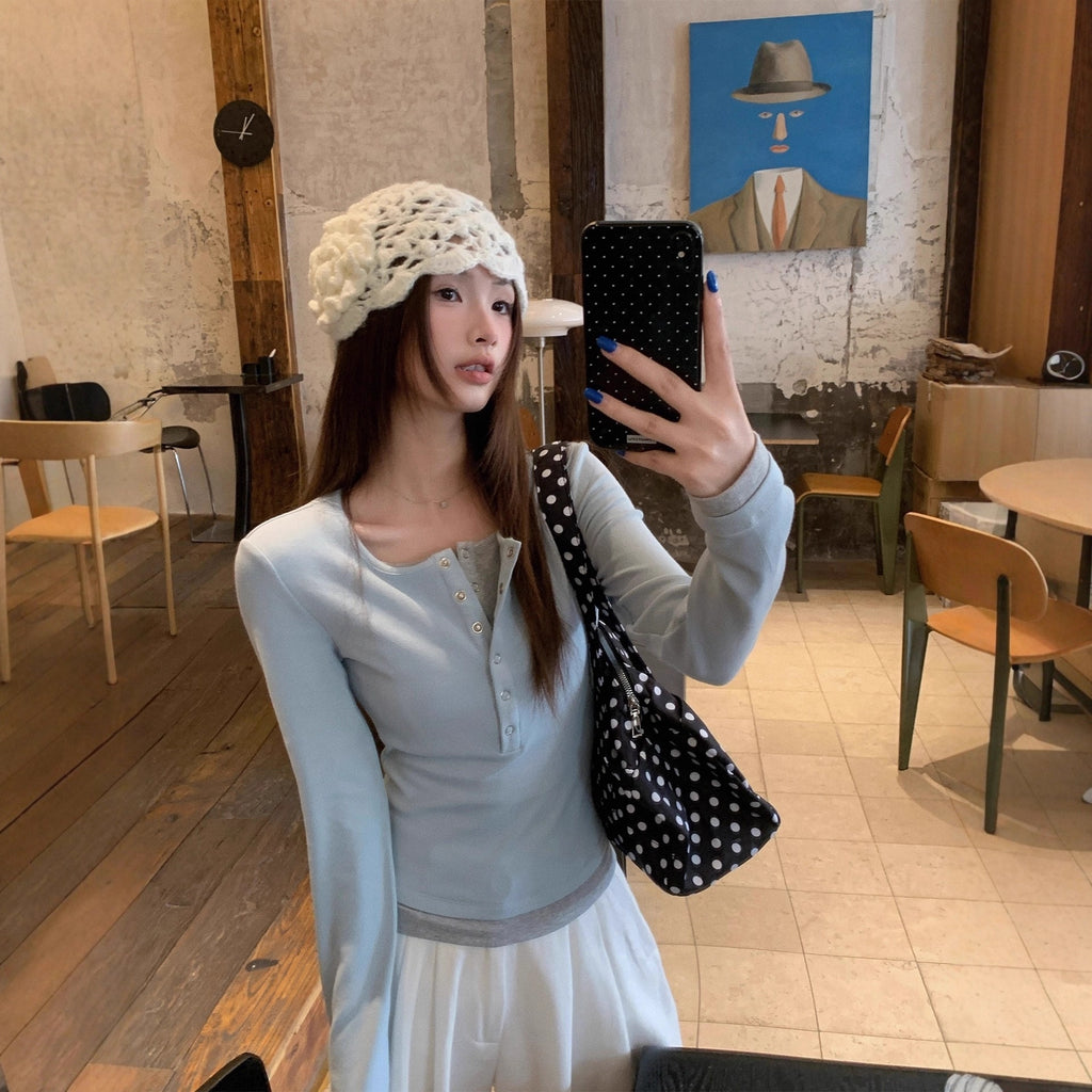 Women's Designer Niche Slim Semi-open Collar Base Top