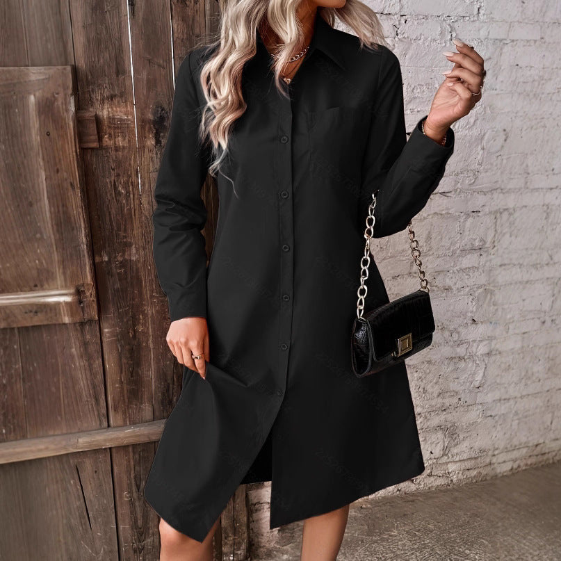 New Drawstring Waist Slimming Lapel Shirt Dress