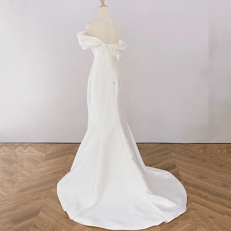 Bride Simple Mori Style Welcome Wedding Veil White Slim Satin Fishtail Dress