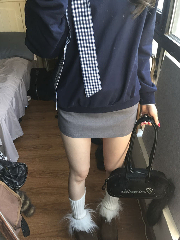 Fashion Plaid Off-shoulder Long Sleeve T-shirt Women