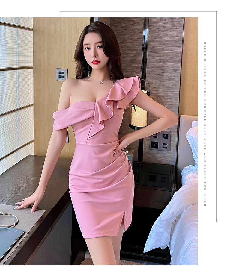 Banquet Irregular Oblique Shoulder Sexy Backless Dress