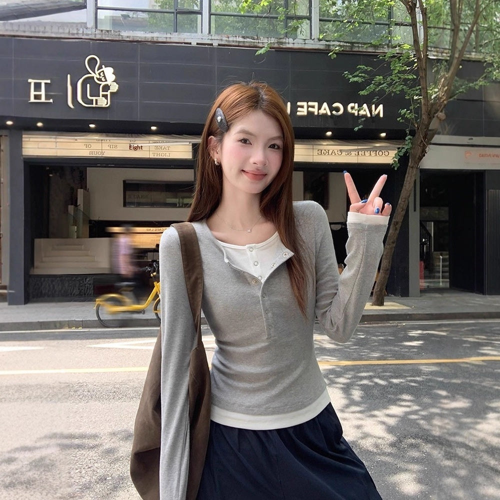 Women's Designer Niche Slim Semi-open Collar Base Top