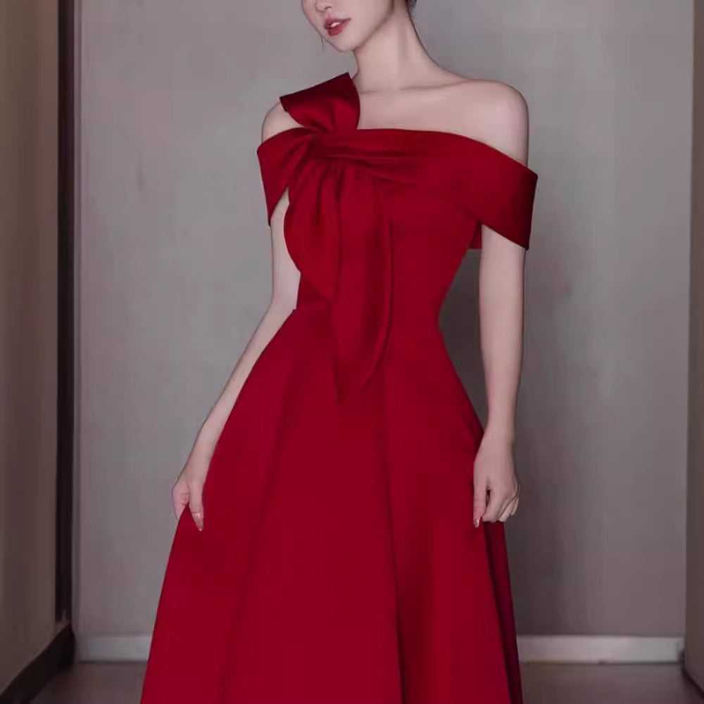 Off-shoulder Satin Toast Dress Bride High Sense Light Luxury Minority