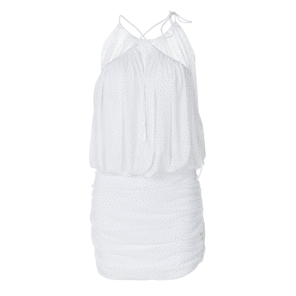 Off-the-shoulder Mesh Ruffled Rhinestone Dress For Women