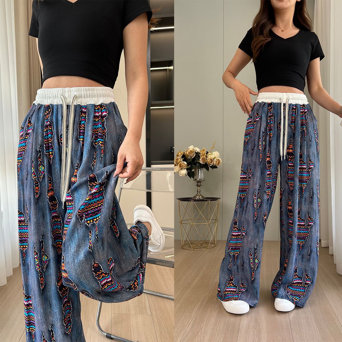Casual Ladies Drapey Floor-Length Straight Pants