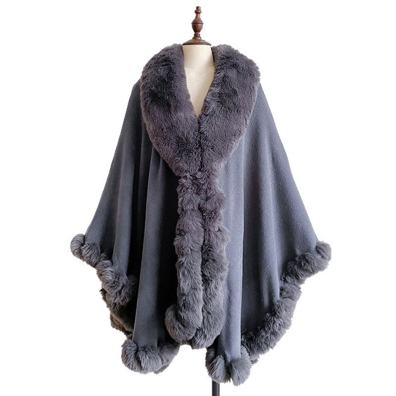 Oversized Loose Irregular Fur Collar Cape Shawl