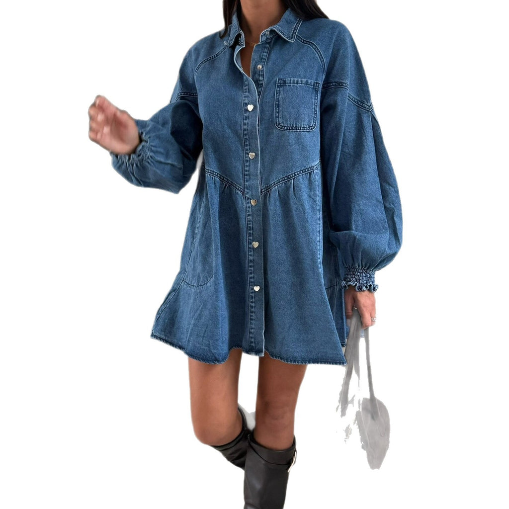 Casual Shirt Button Long Sleeve Denim Dress