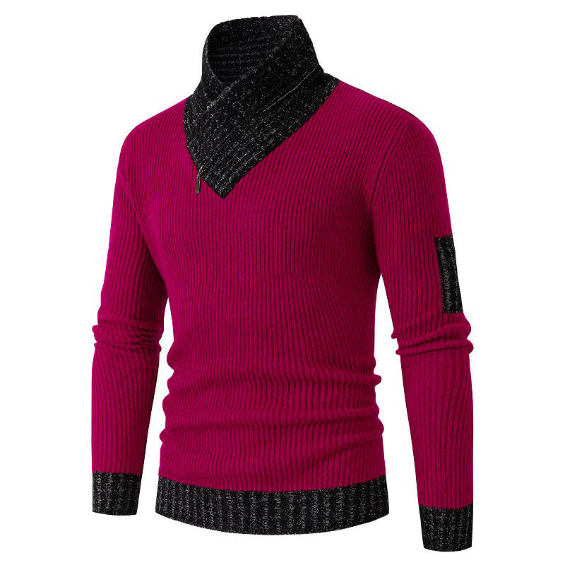 Independent Station Casual Slim Knit Pullover Long-sleeved Scarf Collar Sweater Men's