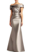 Evening Formal Dress Pleated Off-shoulder Elegant Maxi Dress Mother Of The Bride Dress