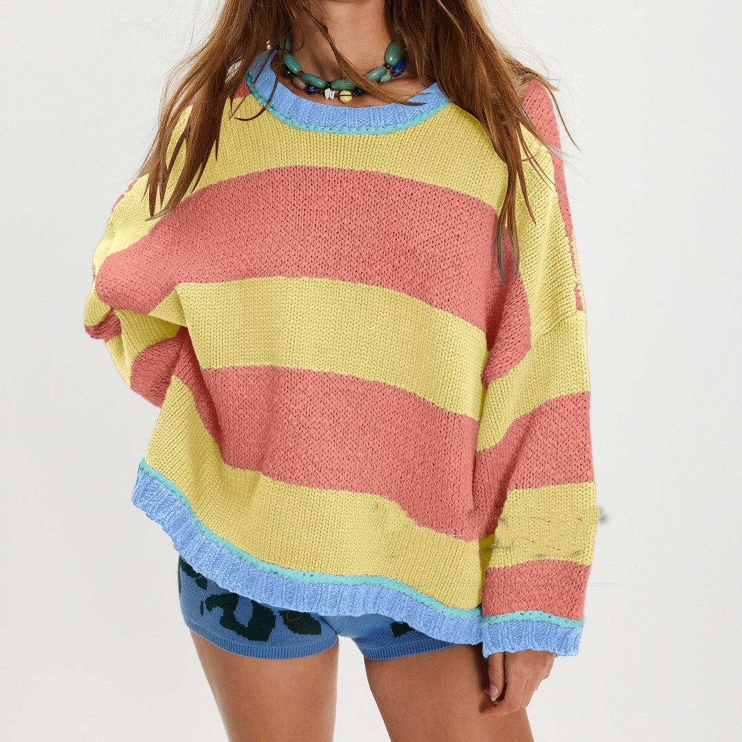 Women's Fashion Loose Color-block Striped Sweater