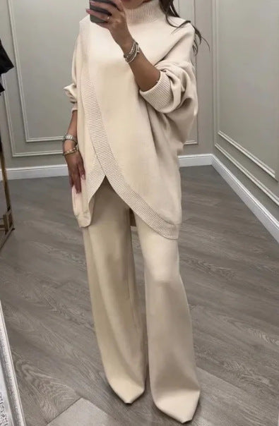 V-neck Single-breasted Slim-fit Knitwear Two-piece Set