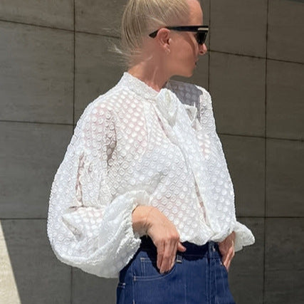 Lady Polka Dot Lace Elegant Long Sleeve