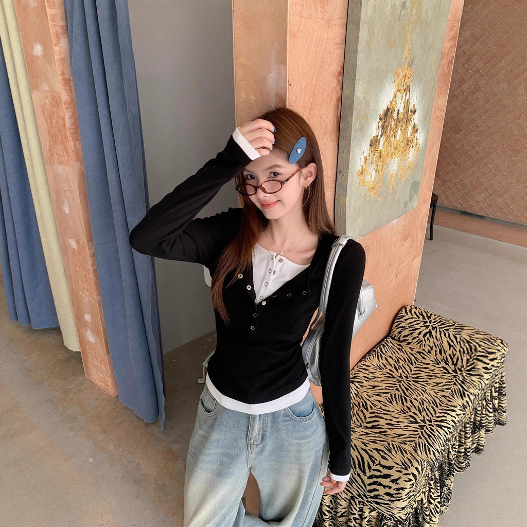 Women's Designer Niche Slim Semi-open Collar Base Top