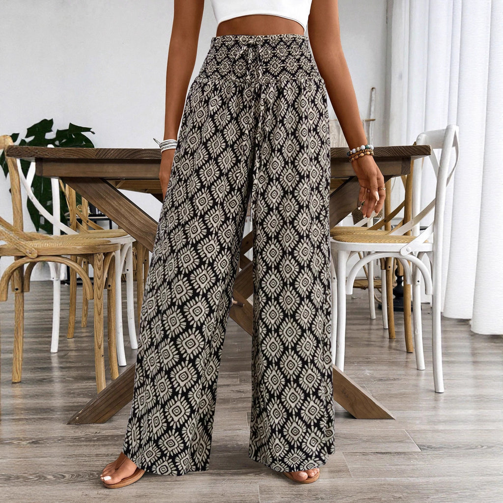 Women's High Waist Printed Casual Wide Leg Pants