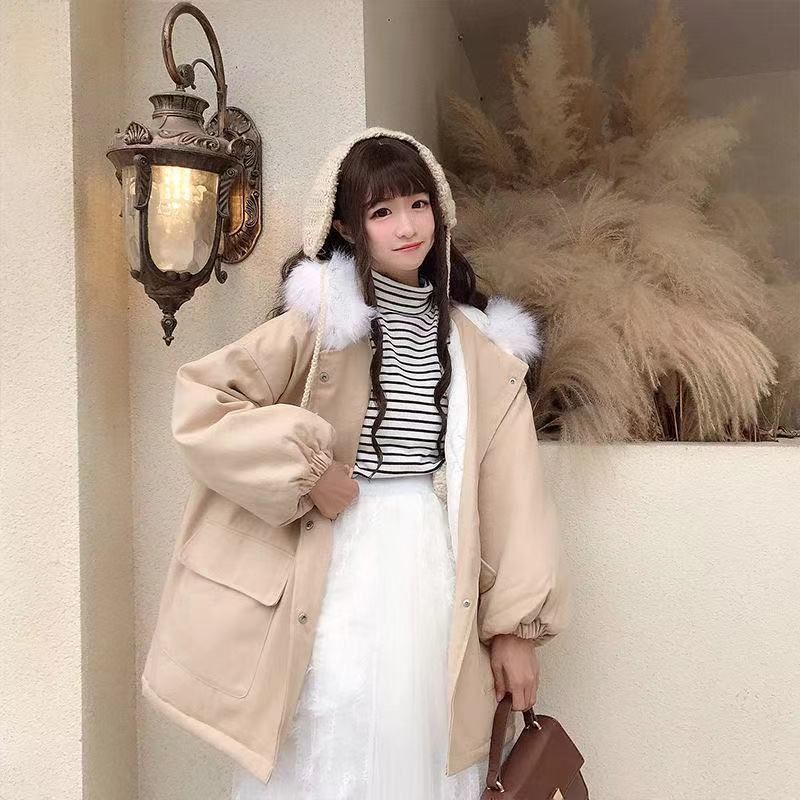 Mid-length Loose Large Fur Collar Cotton Coat