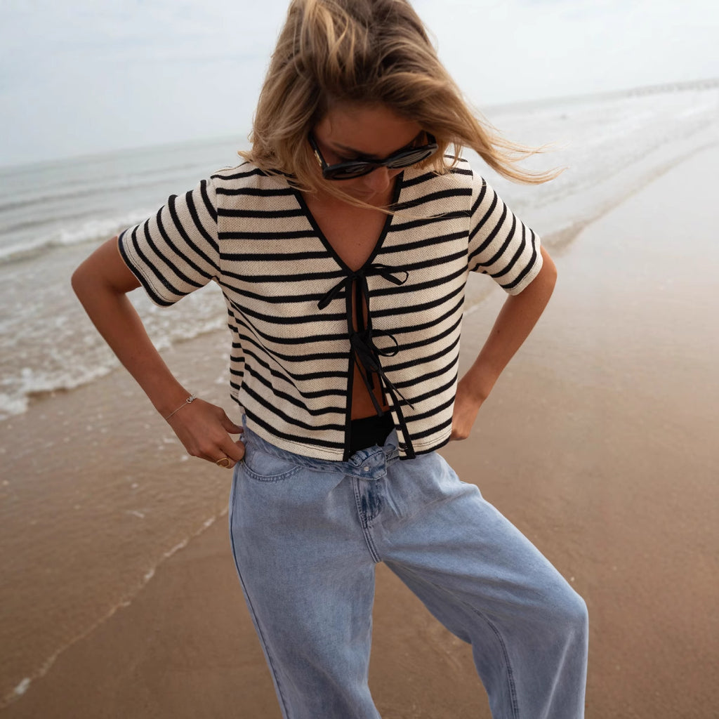 Women's Striped Tie-dye Spliced Fashion Short Sleeve