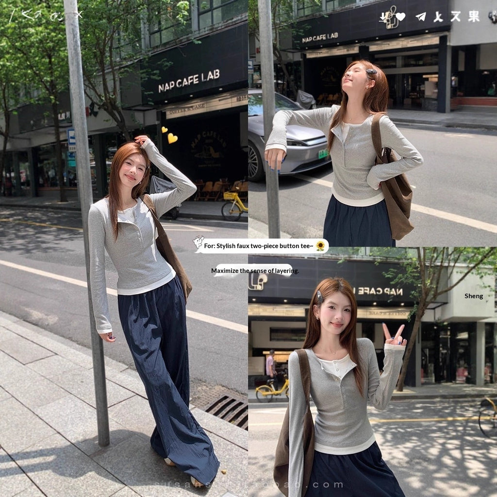 Women's Designer Niche Slim Semi-open Collar Base Top