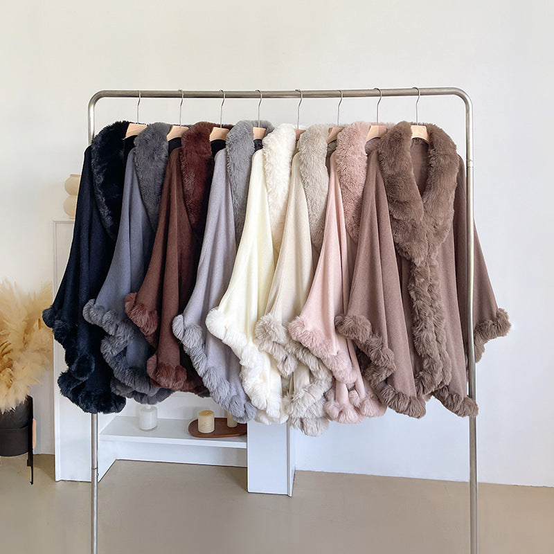 Oversized Loose Irregular Fur Collar Cape Shawl