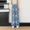 Women&#39;s Thin Casual High-waisted Loose Retro Printed Denim Straight-leg Pants