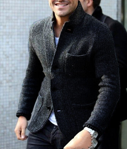 Long Sleeve Thick Cardigan Slim Fit Warm Stand Collar Casual Bottoming Shirt