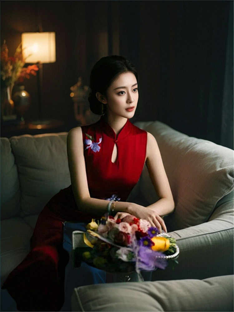 Bride Wedding Toast Dress Red Cheongsam Engagement Dress